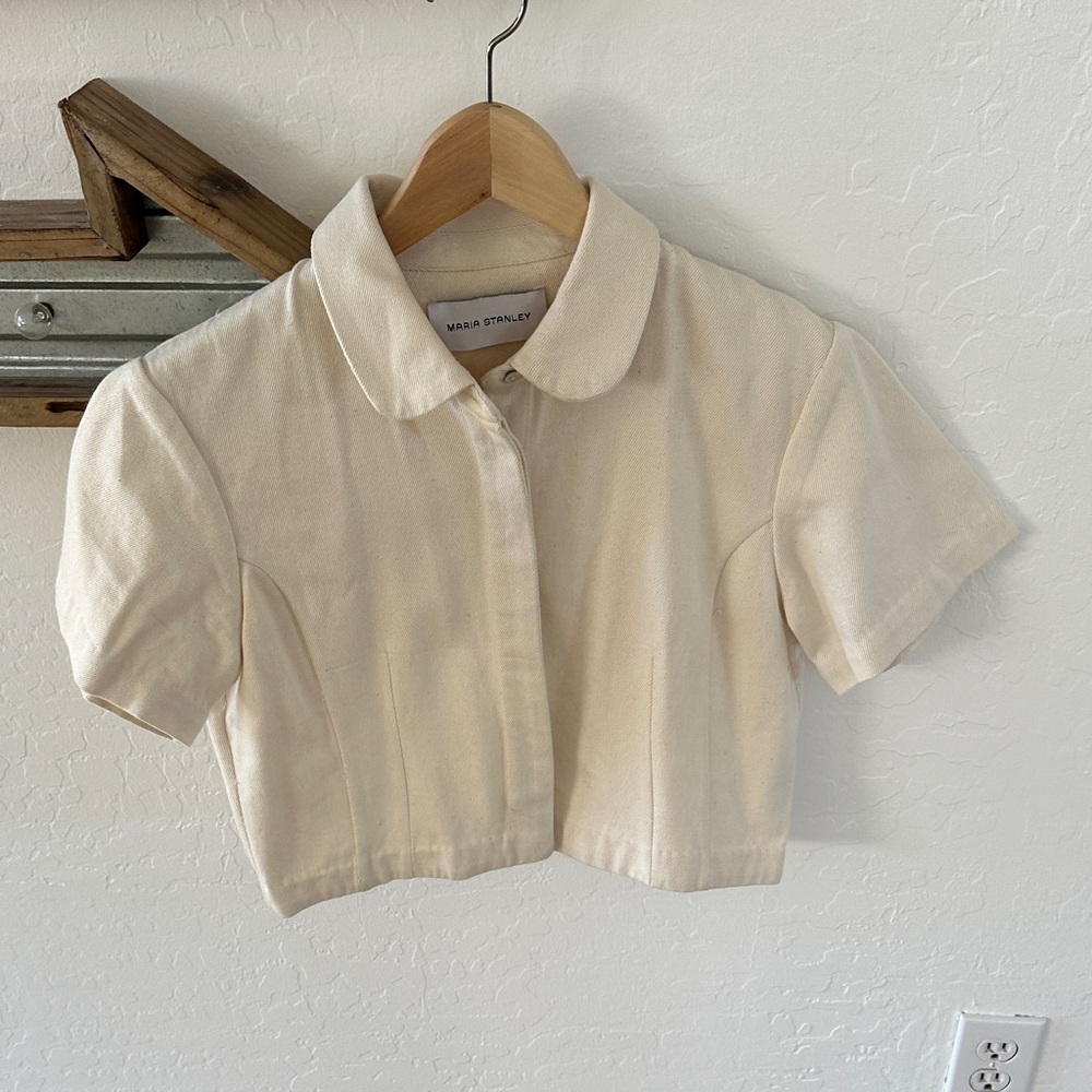 Maria Stanley Button Down Cream cropped Shirt